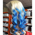 Custom Highlight Blue Color 100% Brazilian Human Hair Wig Unit, Custom Wavy Human Hair Wigs For African American